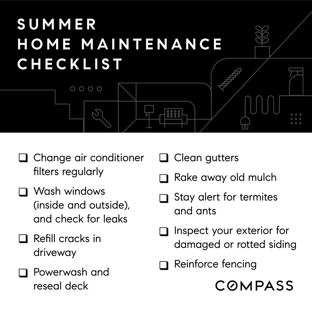 TheSnyderGroup's tweet photo. How do you prevent major home repairs? Perform maintenance tasks routinely and throughout the year. 🧰 Start by tackling this Summer Home Maintenance Checklist. 

#homemaintenance #routinemaintenance #homerepairs #compassfl   #floridarealestate #floridarealtor #palmbeachrealtor https://t.co/uMwO21iv13