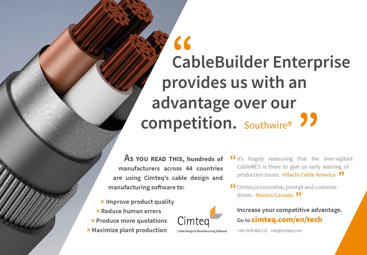 Cimteq's tweet photo. Look out for our advert in the latest issue of Wire & Cable Technology International. Also featured is our company profile & a news piece on our new #CableMES #whitepaper. Read the publication here. https://t.co/2UrUpVQOlI Learn more about Cimteq here: https://t.co/pxHQNziPa1 https://t.co/sxEXSfHOCp
