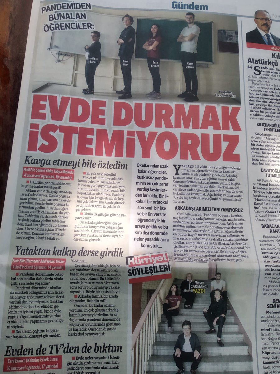 Okulumuz ögrencilerdinden Emir BİLİR pandemi döneminde yaşadığı duygu ve düşünceleri <a href="/Hurriyet/">Hürriyet.com.tr</a> gazetesine anlattı.
<a href="/MemGungoren/">Güngören İlçe Millî Eğitim Müdürlüğü</a> 
<a href="/_ferhat_ozturk/">Ferhat Öztürk</a> 
<a href="/mrtopcu58/">m.topcu58🇹🇷</a>