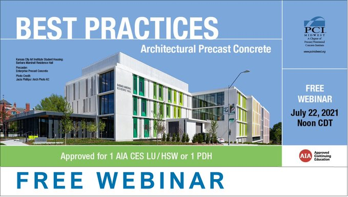 Join Dirk McClure of <a href="/EPCIprecast/">Enterprise Precast</a>  for a free lunchtime webinar on 7-22.  It’s an intermediate level course which will outline the new architectural precast certification system that goes in effect in October '22.  AIA, HSW, or PDH available.

pci.org/PCIMidwest/PCI…