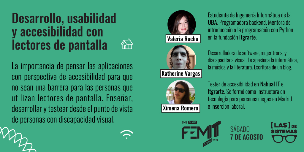femitconf's tweet image. Accesibilidad digital como oportunidad social ✊🏽.
Con @Avaltenea , @ximer81 y @dragonmoon1522 pensaremos las aplicaciones con perspectiva de #accesibilidad: enseñar, aprender y trabajar desde el punto de vista de personas con discapacidad visual. #FemITConf2021 #FemITConfAgenda