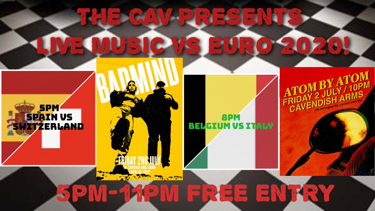 The Cavendish Arms (@cavendisharms) on Twitter photo THIS FRI - Live Music... AND football!! 🤩😍⚽🎉 For freeeeeeeeeeeee!
Email info@thecavendisharmsstockwell.co.uk to reserve seats
#livemusic #bands #gigs #londongigs #grassrootsvenue #badmind #atombyatom #freeevents #football #EURO2020 #southlondon fb.me/e/D2j8VdOl THIS FRI - Live Music... AND football!! 🤩😍⚽🎉 For freeeeeeeeeeeee!
Email info@thecavendisharmsstockwell.co.uk to reserve seats
#livemusic #bands #gigs #londongigs #grassrootsvenue #badmind #atombyatom #freeevents #football #EURO2020 #southlondon fb.me/e/D2j8VdOl