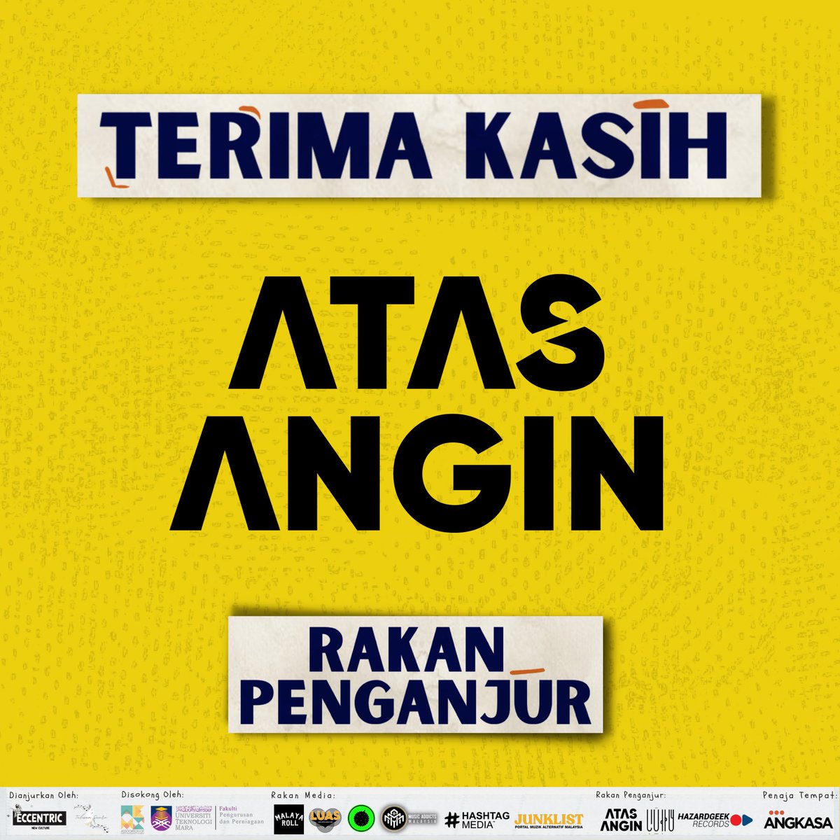 PENGHARGAAN ISTIMEWA DARI TULISAN SUARA 2021 💟

Terima kasih diucapkan kepada Hazardgeek Records <a href="/hazardgeekrecs/">Hazardgeek Records</a> , Atas Angin <a href="/_atasangin/">Atas Angin MY</a> dan Alam Bunyian <a href="/AlamBunyian/">Alam Bunyian</a> kerana sudi menjadi Rakan Penganjur kami.

#TUSA #tulisansuara2021