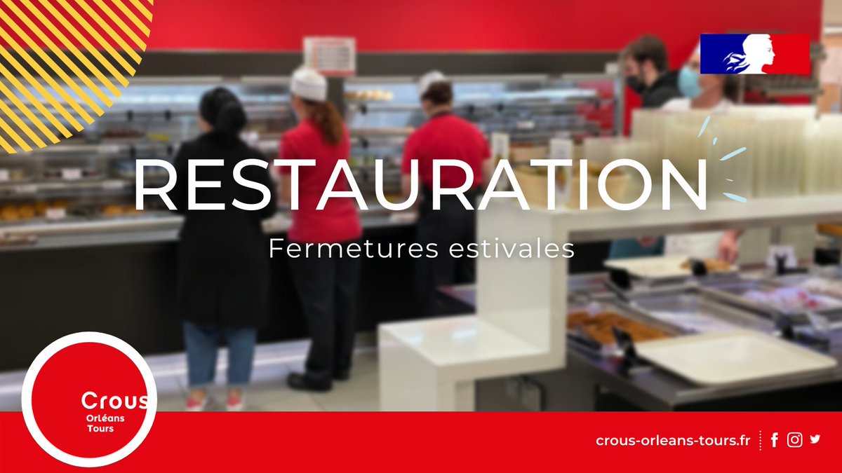 CROUS_OT's tweet photo. [RESTAURATION - FERMETURES ESTIVALES] 

👉 Retrouvez ici les dates de fermeture de vos lieux de restauration : https://t.co/yJNoVmoZpT

Nous vous donnons rendez-vous à la rentrée, bel été à tous !☀️ https://t.co/tdoXtRBwhT