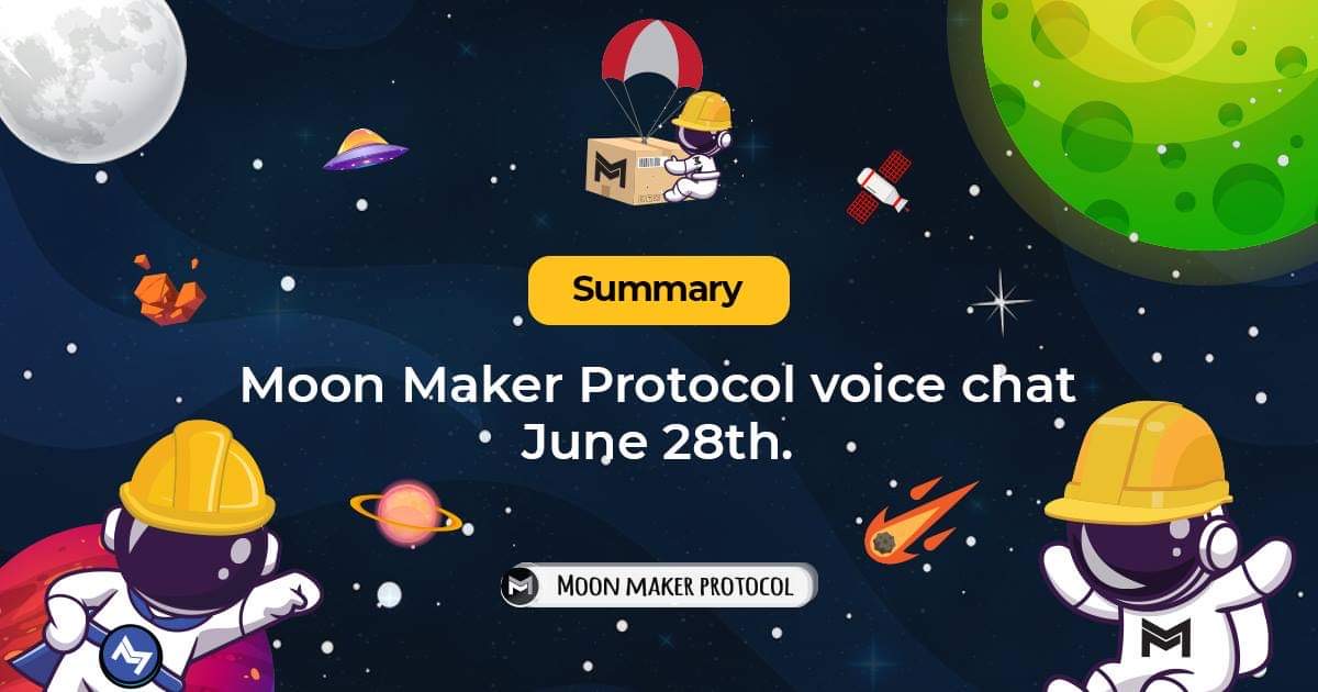 MegapadDeFi's tweet photo. ๐The conclusion from Moon Maker Protocolโs voice chats on June 28th.
>> https://t.co/U6tuomkODL
#MoonMakerProtocol #MMP #DecentralizedLaunchpad #InitialMoonOffering #IMO #BinanceSmartChain #BSC #DEFI https://t.co/2Erbie7yvy