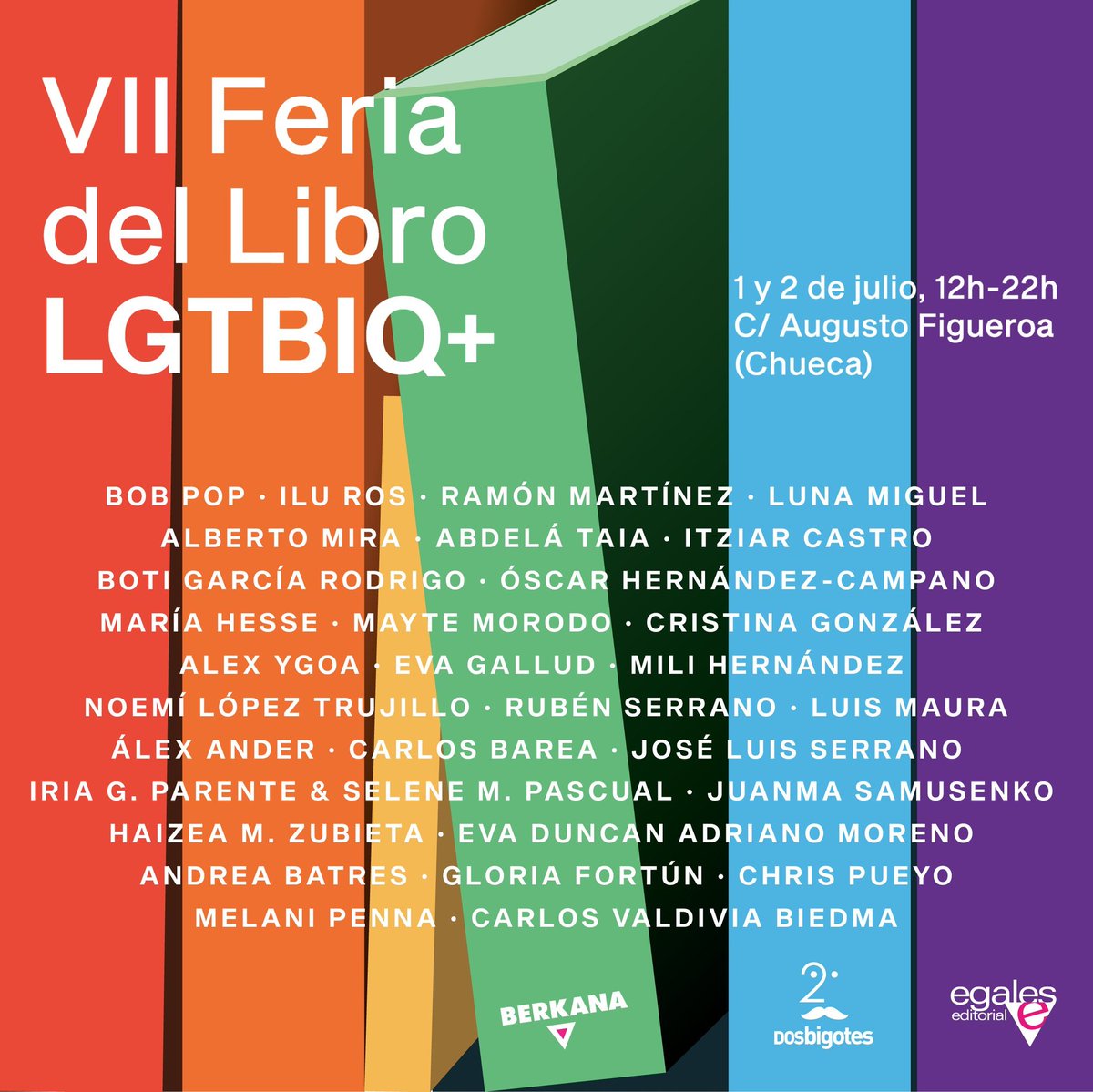 ¡Mañana arranca la VII Feria del Libro LGTBIQ+ organizada por <a href="/libreberkana/">Librería Berkana</a>! Estaremos con nuestro catálogo en la parte peatonal de Augusto Figueroa el jueves 1 y el viernes 2 de julio de 12:00 a 22:00. Atent*s a las firmas y actividades 🧵👇