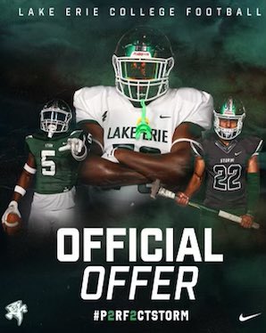 After a good conversation with <a href="/dj_boldin/">Dj Boldin</a>, I am grateful to announce that I have received an offer from Lake Erie College!! <a href="/LakeErieFB/">Lake Erie Storm Football</a> <a href="/CoachRodOden/">Coach Rod Oden</a> <a href="/RisingStars6/">Rising Stars Academy</a>