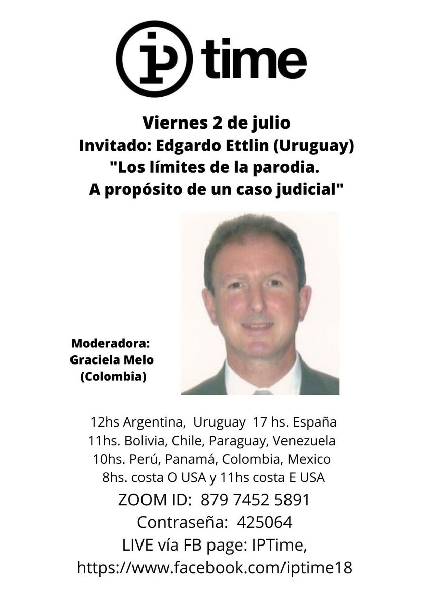 IPTime18's tweet photo. Los invitamos este próximo viernes a la conferencia de Edgardo Ettlin desde Uruguay sobre los límites de la parodia.

Modera Graciela Melo desde Colombia. https://t.co/8zOUZkNTTK
