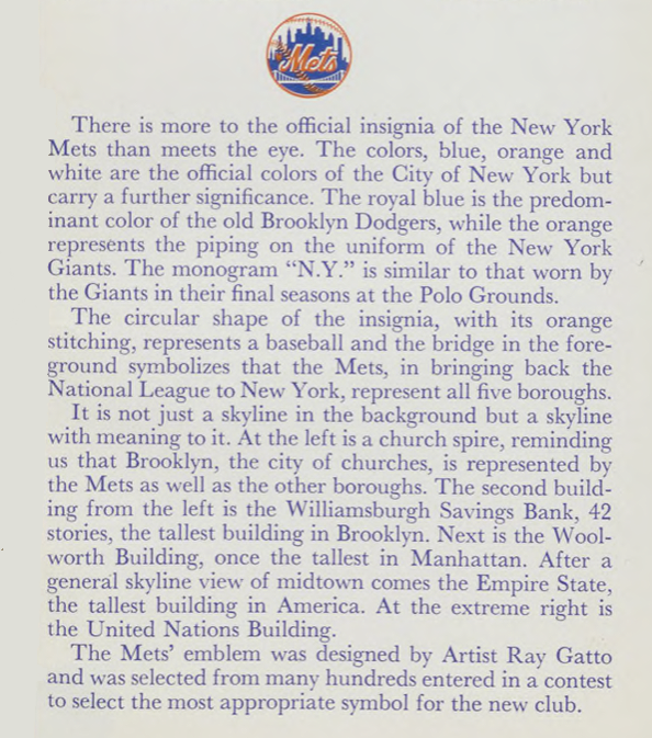 ToddRadom's tweet photo. Detailed description of the Mets colors and logo, from an early media guide. ✅✅✅ https://t.co/lvFiBOZiKu