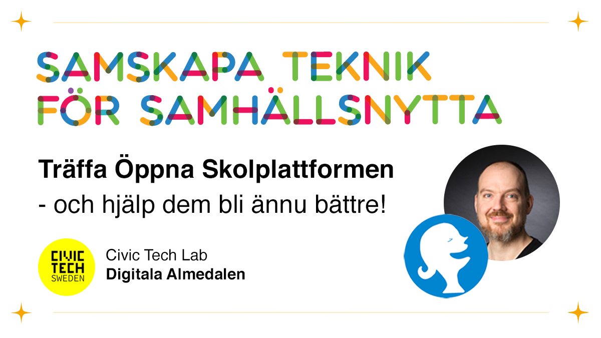 CivicTechSE's tweet photo. Träffa @ErikHellman från @oppnaskolplatt på vårt labb "Samskapa teknik för samhällsnytta" den 6 juli kl 13.15. Labbet är ett digitalt open space under digitala #Almedalen där vi hjälper civic tech-projekt bli ännu bättre! Häng på: https://t.co/oaKHw6XCM3 @Almedalsvecka #oppnadata https://t.co/UYwtKKE2wl