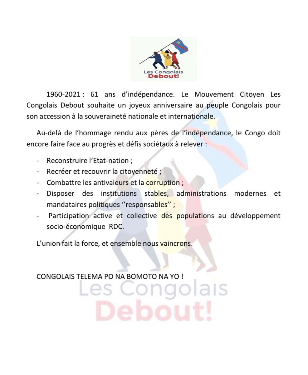 Les Congolais Debout A Twitter 30juin1960 30juin21 61 Ans D Independance Joyeux Anniversaire Au Peuple Congolais Pour Son Accession A La Souverainete Nationale Et Internationale Lipanda Independanceday 30juin T Co Les Congolais Debout A Twitter 30juin1960 30juin21 61 Ans D Independance Joyeux Anniversaire Au Peuple Congolais Pour Son Accession A La Souverainete Nationale Et Internationale Lipanda Independanceday 30juin T Co