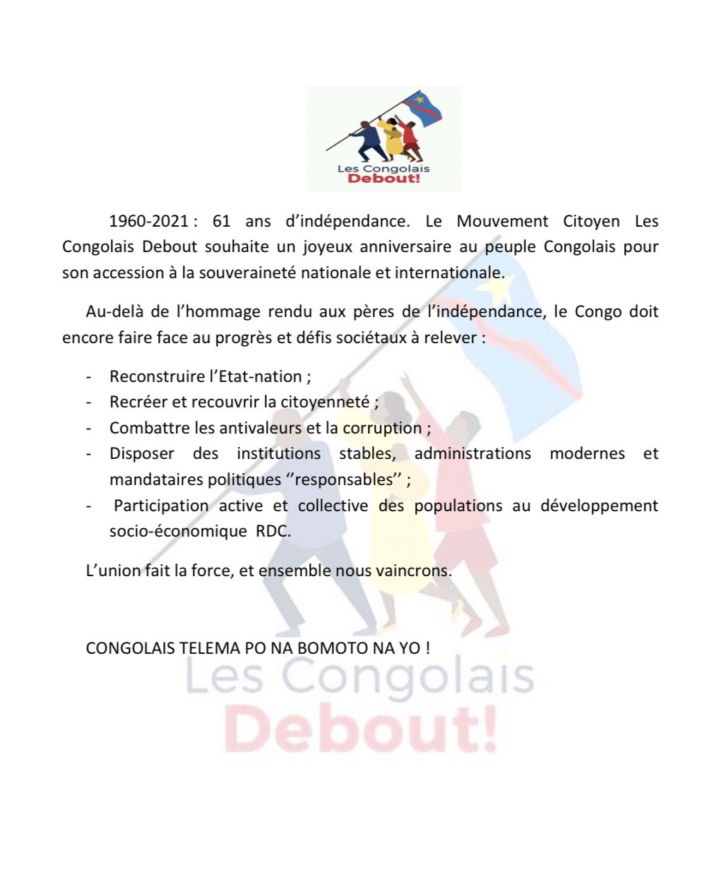 Les Congolais Debout A Twitter 30juin1960 30juin21 61 Ans D Independance Joyeux Anniversaire Au Peuple Congolais Pour Son Accession A La Souverainete Nationale Et Internationale Lipanda Independanceday 30juin T Co G4vpdqd0z3 Les Congolais Debout A Twitter 30juin1960 30juin21 61 Ans D Independance Joyeux Anniversaire Au Peuple Congolais Pour Son Accession A La Souverainete Nationale Et Internationale Lipanda Independanceday 30juin T Co G4vpdqd0z3