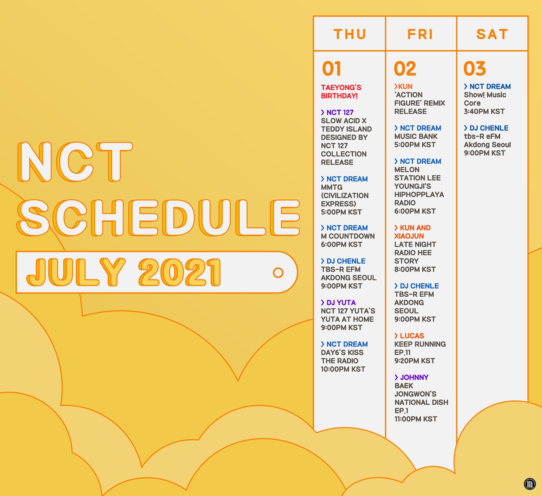 SM_NCT on Twitter "[!!!] NCT SCHEDULE JULY 2021 *Schedule as of June