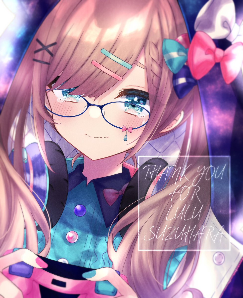 suzuhara lulu 1girl controller glasses solo holding controller hair ornament brown hair  illustration images