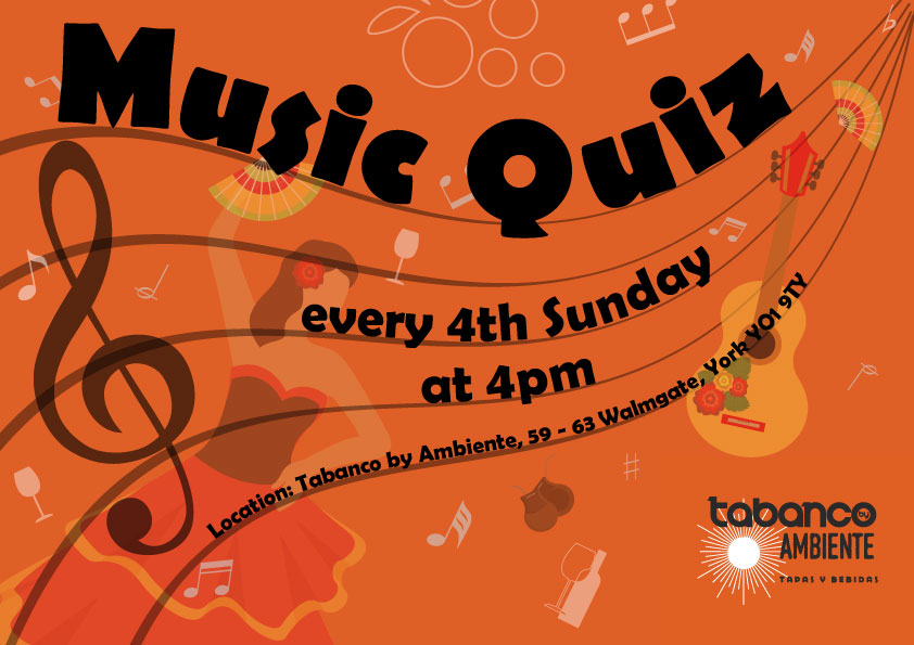 Tabanco By Ambiente (@tabancoambiente) on Twitter photo Join us for our 1st <a href="/SpeedQuizzing/">SpeedQuizzing</a> #MusicQuiz this Sunday at 4pm! Test your music expertise & your speed in a game of knowledge, quick wits and fastest fingers first!
Teams of 6, free to enter & prizes to be won! Book your table on 01904809565. See you then!
#York #LoveYork Join us for our 1st <a href="/SpeedQuizzing/">SpeedQuizzing</a> #MusicQuiz this Sunday at 4pm! Test your music expertise & your speed in a game of knowledge, quick wits and fastest fingers first!
Teams of 6, free to enter & prizes to be won! Book your table on 01904809565. See you then!
#York #LoveYork