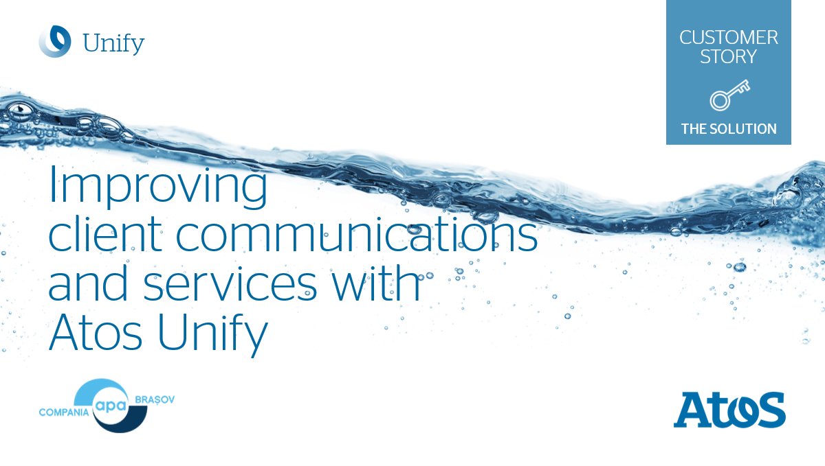 Thanks to our partner EBS, Compania de Apa Brasov chose Atos Unify OpenScape Contact Center to help clients communicate water consumption using a smartphone and receive text messages regarding any water supply disturbances. Read more in the client story. ▶okt.to/2VjZgX