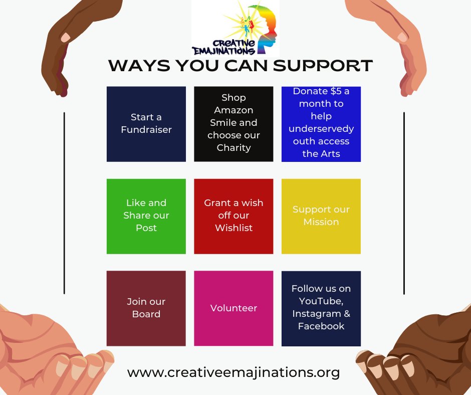 emajinations's tweet photo. We would like to show our supporters various ways that you can support the
organization. Your support is gladly appreciated!
Links: https://t.co/FJ8gNKVVDX
https://t.co/eMikFaEzy0
#CreativeEmajination #KCMO https://t.co/iHt6hqdAP5