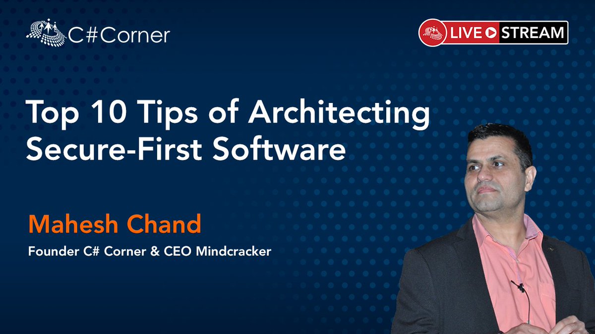CsharpCorner's tweet photo. Did you miss @mcbeniwal session on "Top 10 Tips of Architecting Secure-First Software" at Code Quality & Performance Virtual Conference?
You can now watch it here: https://t.co/c17PqLiXWt
#CodeQuality #CsharpLiveShow #Coding #CodeQualityConf21 https://t.co/7LLSO0xZ88