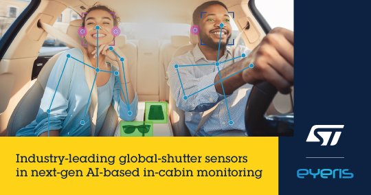 ST_World's tweet image. .@ST_World teams with @EyerisAI for #AI-based in-vehicle monitoring to advance cockpit comfort and safety bddy.me/3ya2Mr6 #smartdriving #GlobalShutter