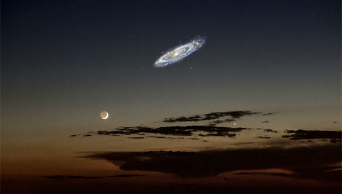 latestinspace's tweet image. This would be our night sky if the Andromeda galaxy were a bit brighter

Image by Tim Buckley