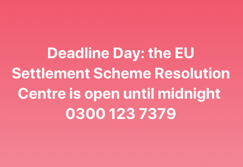 the3million's tweet photo. Deadline Day: the EU Settlement Scheme Resolution Centre is open until midnight 
0300 123 7379 https://t.co/IvK2nMRgGe