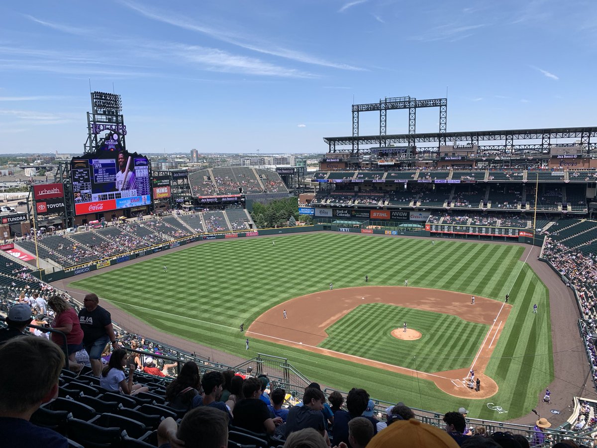 HowardPM's tweet image. Beautiful day for a ballgame…. Mountains just visible through the clouds here in Denver