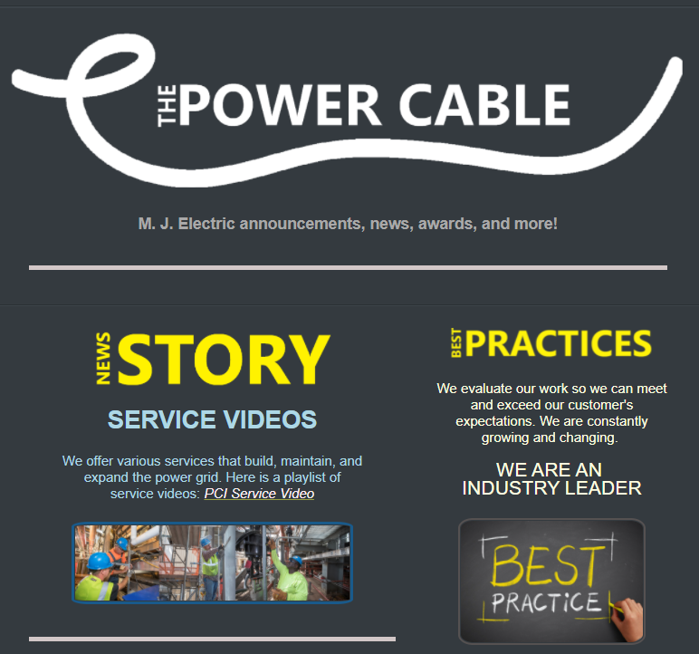 Click the below link to read the M. J. Electric publication of THE POWER CABLE | June 2021! 
mailchi.mp/mjelectric/the…