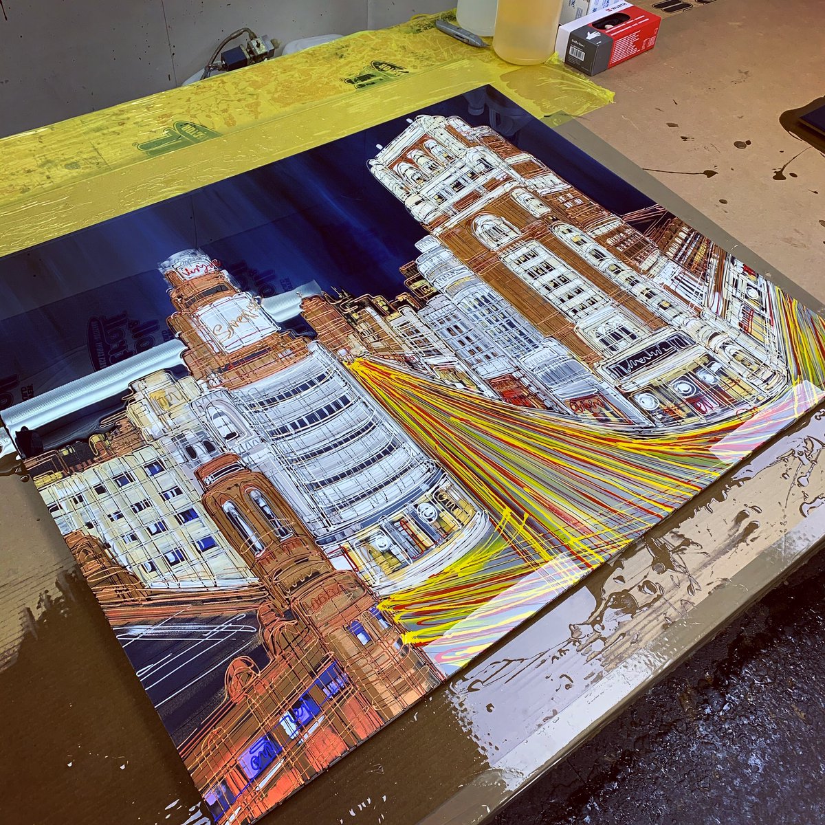 ‘Nights in Madrid’ in the Resin Room. #commission #madrid #mergingconcepts #resinroom #originalartwork #saucebottle <a href="/c_l_k_art/">CLK Art</a>