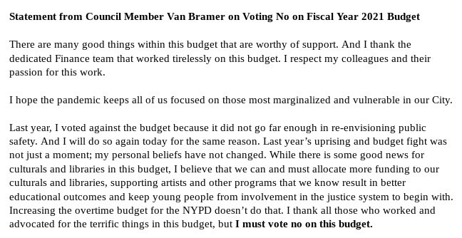 My statement on voting, “No” on the Fiscal Year 2022 budget.