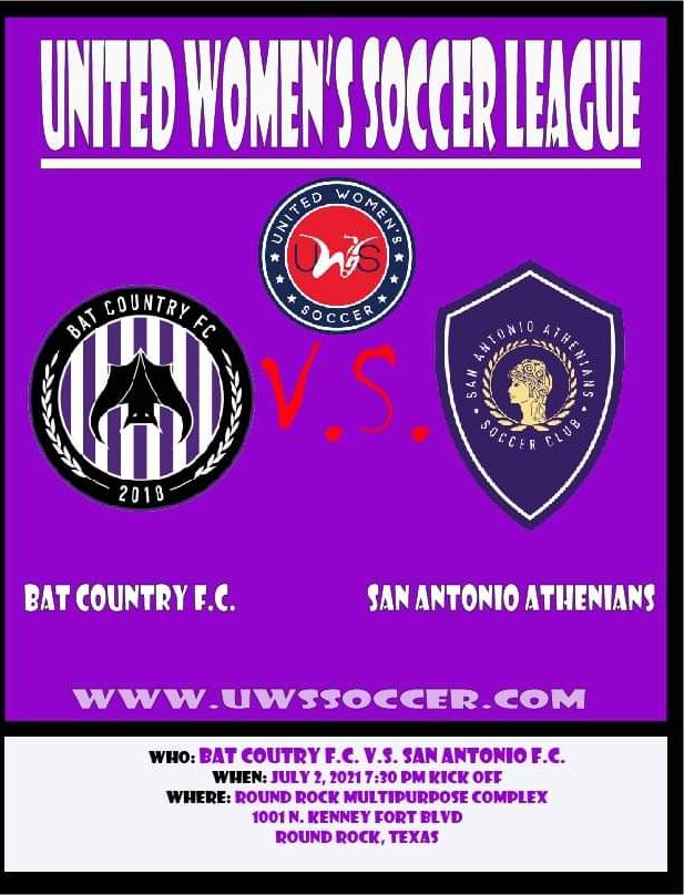 BatCountryFC1's tweet photo. Come out to watch @BatCountryFC1 vs @SA_Athenians
This Friday July 2nd at @RoundRockMPC 730pm
Tickets available below
https://t.co/UonXe8F9Ku
#welcometobatcountry #woso @UWSSoccer @ATXSoccerFNDN @AustinWSL @sting_austin @NWSL2Austin @LonestarSC @w_fierceunited https://t.co/UtqDpvxavR