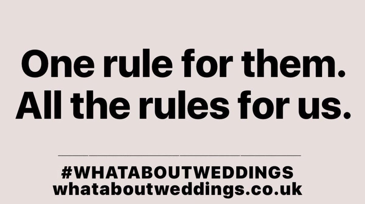 We see you @BorisJohnson and all your cronies, beyond disappointed. You’ve ruined lives and businesses across the country- Our last hope @sajidjavid see’s the hypocrisy #whataboutweddings