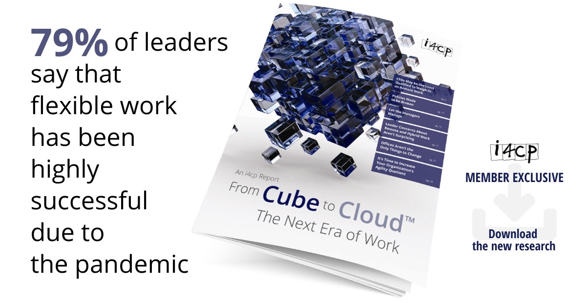 i4cp's tweet photo. The vast majority (79%) of leaders say that flexible work has been highly successful due to the pandemic. So why are companies forcing employees back to the office? Bad mistake, our data shows. #FromCubeToCloud https://t.co/ydLPConWY6 https://t.co/bcp4RRA2MJ