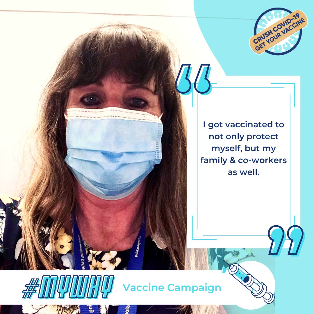 HRHealth_'s tweet photo. Meet Joanne LeFort, a vaccinated #FinancialClerk in Humber’s Finance Department. Joanne received her COVID-19 vaccine “to NOT ONLY protect [herself], but [her] family &amp; co-workers as well.”#MyWhy #ThisIsOurShot https://t.co/qwR7TRh4kw