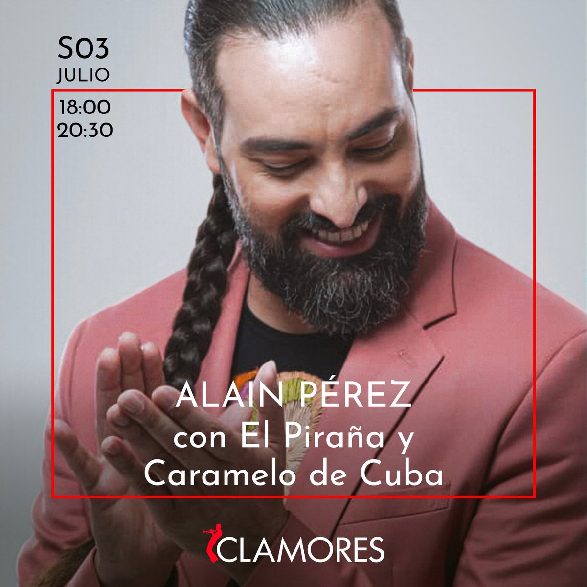 🪘 <a href="/ALAINPEREZ/">ALAIN PEREZ</a> homenajea este sábado (13:30h) en <a href="/salaclamores/">Sala Clamores</a> al maestro Jerry González, en un concierto en el que estará acompañado por otros dos grandes músicos como Caramelo de Cuba al piano y Piraña a las percusiones.
 
➡️ Entradas, en salaclamores.com