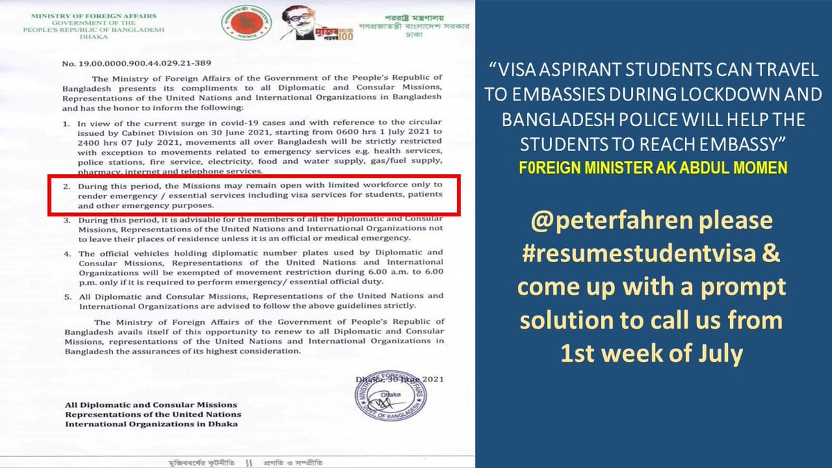 imdad_ashiq's tweet photo. Many thanks to @BDMOFA @AKAbdulMomen for realizing our urgency &amp; exempting student visa from lockdown. Now we look forward to @germanembassybd  
H.E. @peterfahren please #resumestudentvisa &amp; come up with a prompt solution to call us from 1st week of July @HeikoMaas @GermanyDiplo https://t.co/VmGORDrhyI