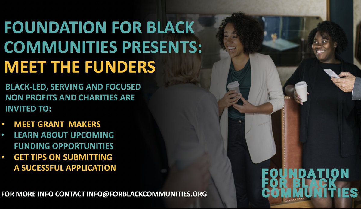 Did you know that 43% of Black-led non-profits and charities do not know where to go for funding? That’s why FFBC is launching our Meet the Funders Series, a chance for Black orgs to meet funders, learn about grant opportunities, and share work they’re doing in communities.