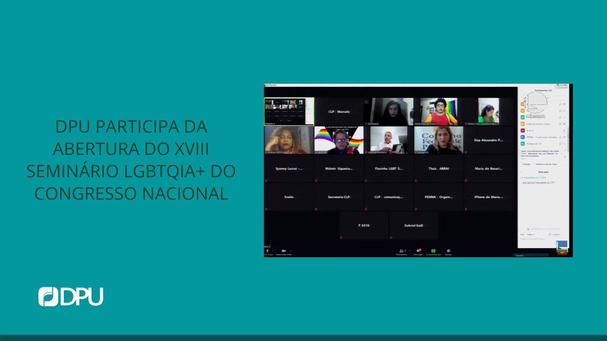DPU participa da abertura do XVIII Seminário LGBTQIA+ do Congresso Nacional dpu.def.br/noticias-insti… #defensoria #lgbtqia #seminario #institucional
