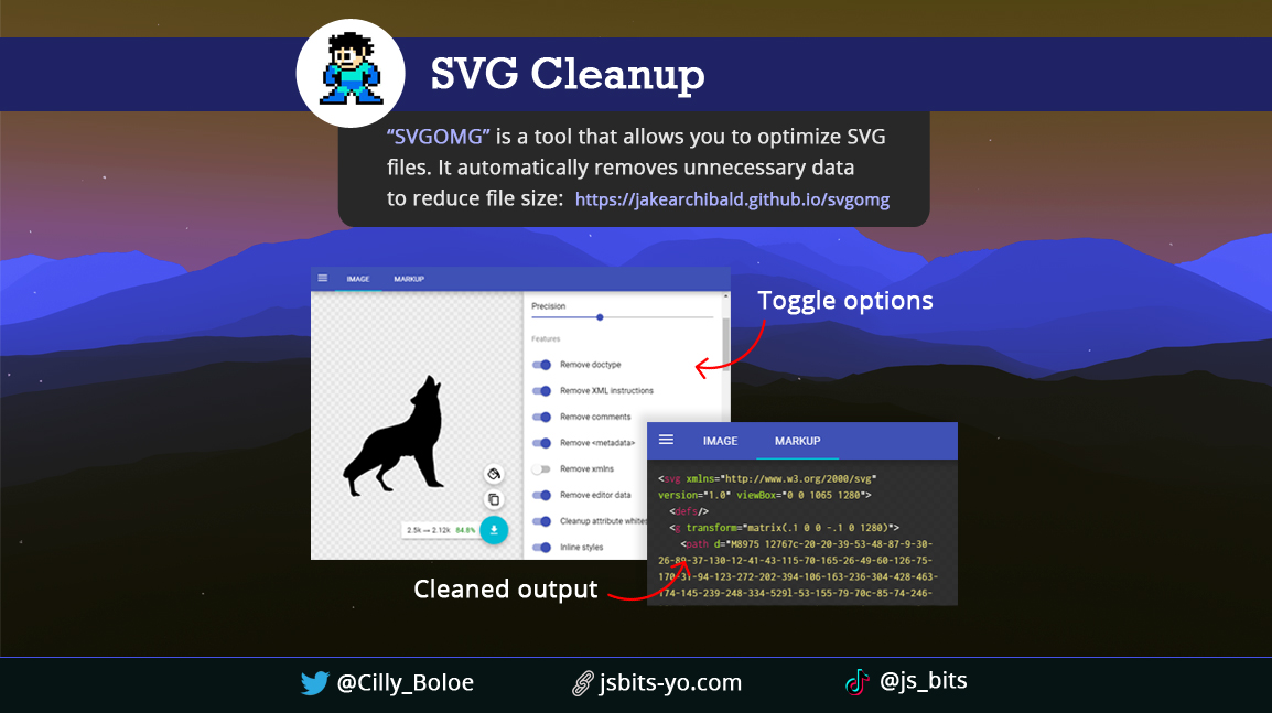 Cilly_Boloe's tweet image. SVGOMG lets you easily remove unneeded SVG features like doctype, comments, metadata, etc. to reduce the file size.💥

Article: dev.to/cilly_boloe/sv…

#JSBits #javascript #100DaysOfCode #javascript30