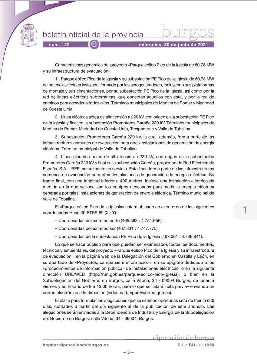 DefenMerindades's tweet photo. ¡El PE Pico de la Iglesia ya está en periodo de alegaciones!
Hoy sale publicado en el BOPBUR el anuncio.
A partir de mañana empiezan a contar los 30 días hábiles para presentarlas .
El corazón de Las Merindades con 14 aerogeneradores de 222,5 m
Movilízate, contacta, actúa!! https://t.co/KlUi3TsZsN