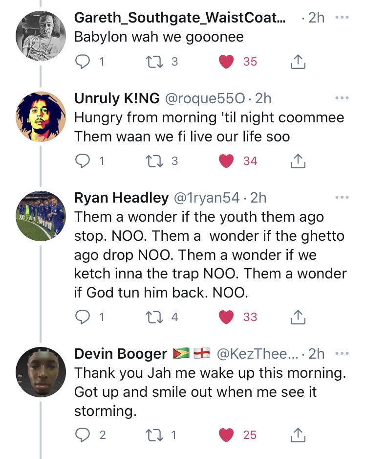Lind_Sayss's tweet photo. Jamaicans singing out the entire verse in Sterling’s mentions warms my heart. 🇯🇲❤️ https://t.co/ICBeXKfBoi