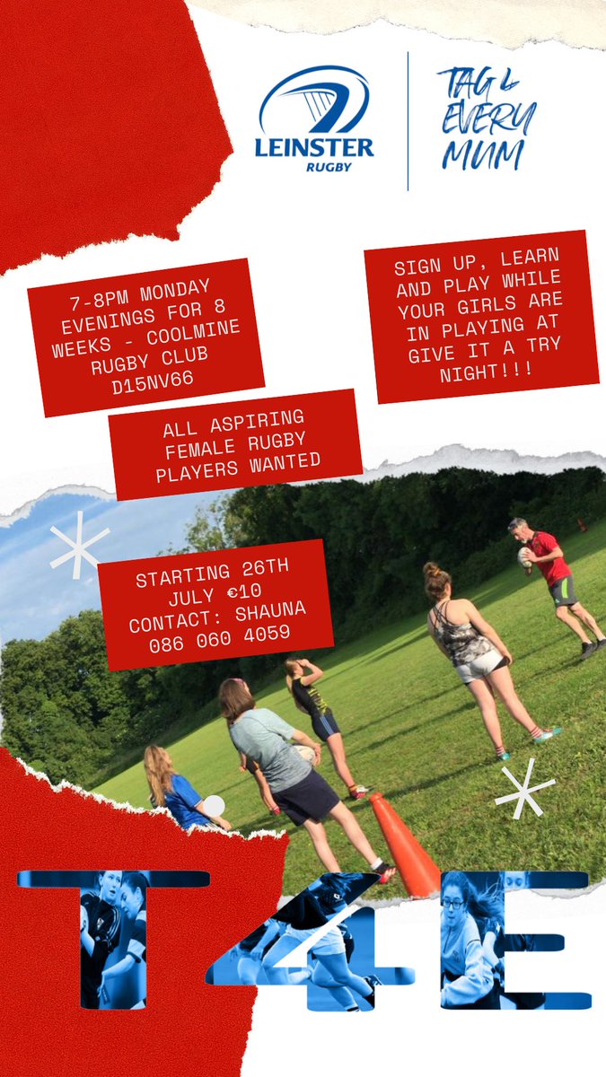 🌟TAG 4 EVERY MUM🌟 #tag4everymum all females over 18 years welcome to join. Starting 26th July on Mondays 7-8pm for 8weeks #fun #girlsrugby #ladiesrugby for all levels of #play 💫 @FingalSports @sportireland @IrishRugby