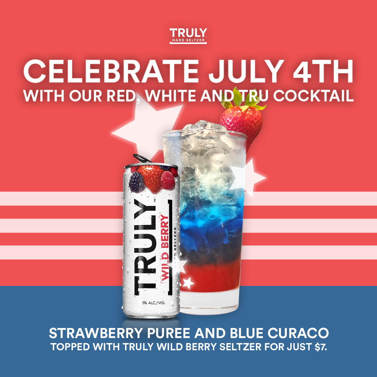 Land of the free and home of the... perfect 4th of July drink!🎆🍹 Join us this holiday weekend and celebrate with our Red, White and Tru Cocktail! Available 7/2 - 7/4.