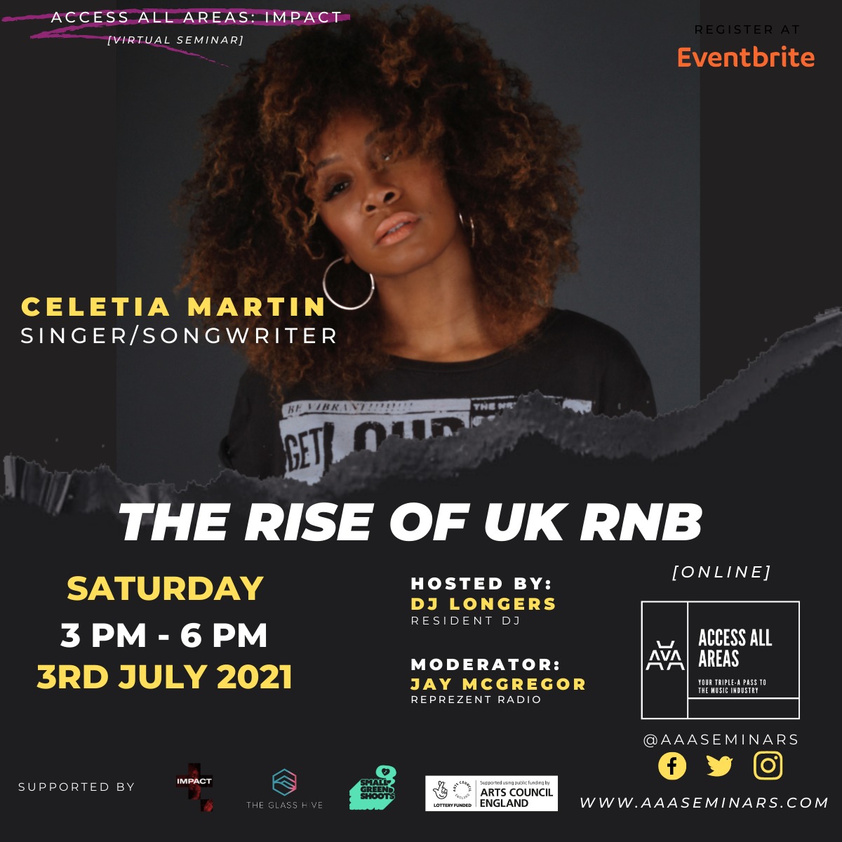 AAAseminars's tweet photo. This Sat July 3rd #AccessAllAreas 'The Rise Of UK RnB' helmed by residents @DJLongers &amp;  @jaymcgregor_ ft 7 panelists including Songwriter/Artist Manager @CeletiaMartin DJ/Radio Plugger @Reggie_Styles &amp; upcoming Singer/Songwriter @ZitahMusic 

FREE tix: https://t.co/yeXasLBdmM https://t.co/TNSDSZlfWO
