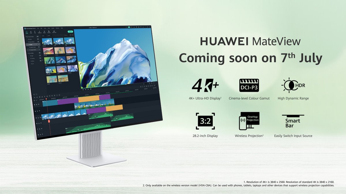 HuaweiMobileMY's tweet image. #HUAWEIMateView, a monitor that enhances every aspect of your experience.

Coming soon on 7th July.
🔎Learn More: bit.ly/MateViewFBF

#HUAWEI #WirelessProjection #4KRealColourDisplay #HUAWEISoundBar #LiveSmartWithHUAWEI