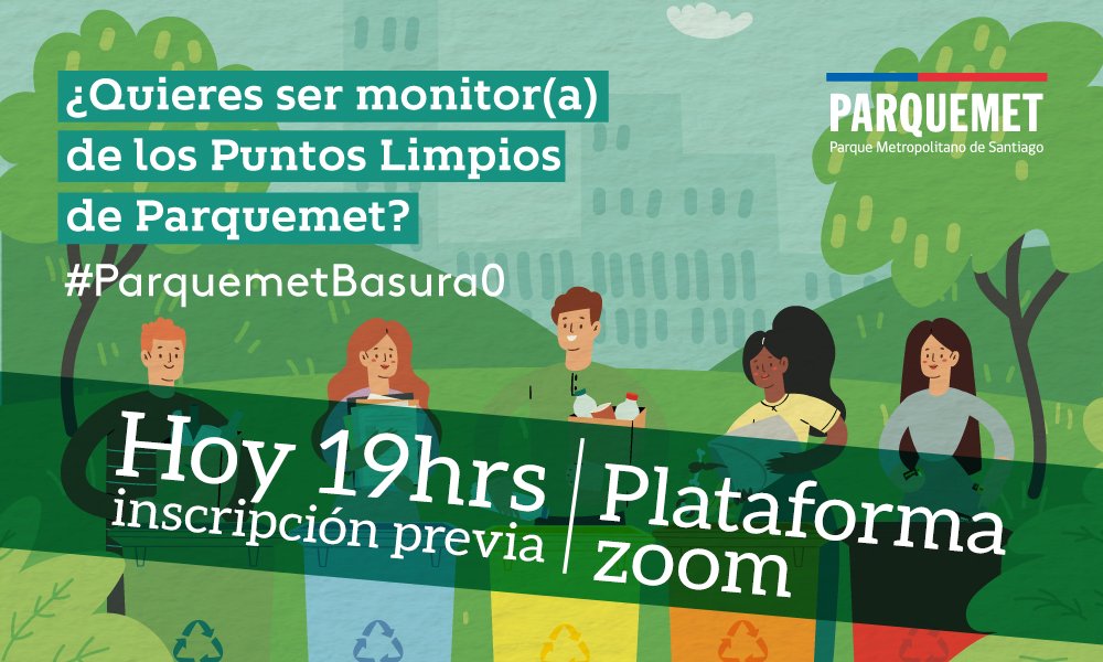 HOY capacitación de voluntarios para ser monitora o monitor ambiental en uno de los Puntos Limpios. Si eres de de Recoleta, Providencia, Huechuraba o Vitacura inscríbete aquí: bit.ly/3gZobgZ <a href="/parquemetminvu/">Parquemet</a> <a href="/fundacionbasura/">Fundación Basura</a> <a href="/CiudadEmergente/">CEM Ciudad Emergente</a> <a href="/Indepecleta/">Indepecleta</a> <a href="/cultiva/">david perles</a>