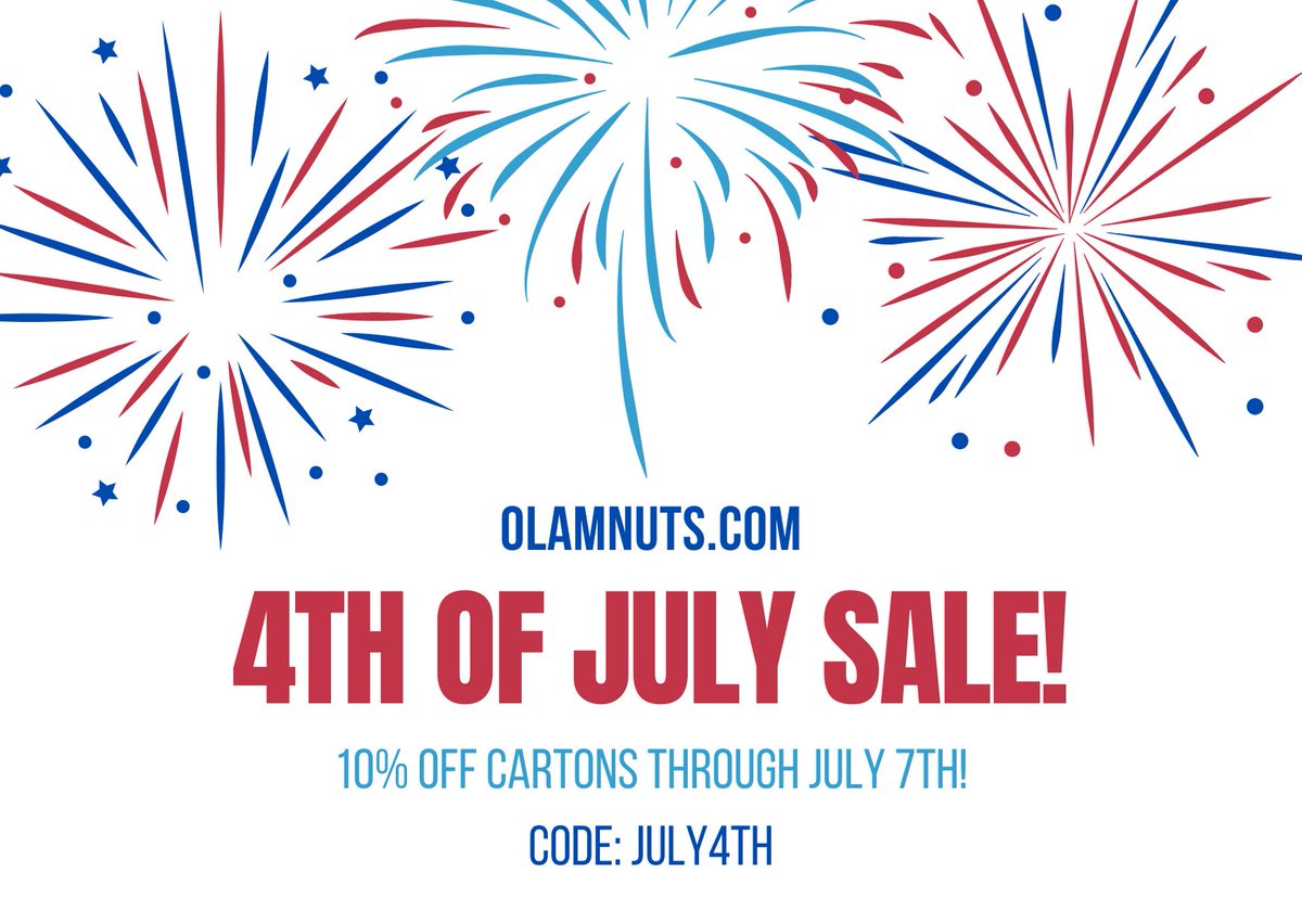 nutsbyofi's tweet photo. https://t.co/xEoNX53wZo's 4th of July sale is happening now!  Use code JULY4TH for 10% off your nuts, seeds, &amp; ingredients carton purchases.  
Valid for carton, bucket, &amp; pail purchases under 50lbs.  Must be a registered business within the US &amp; Canada with a valid tax ID. #Sale https://t.co/Q7xvsPSyL9