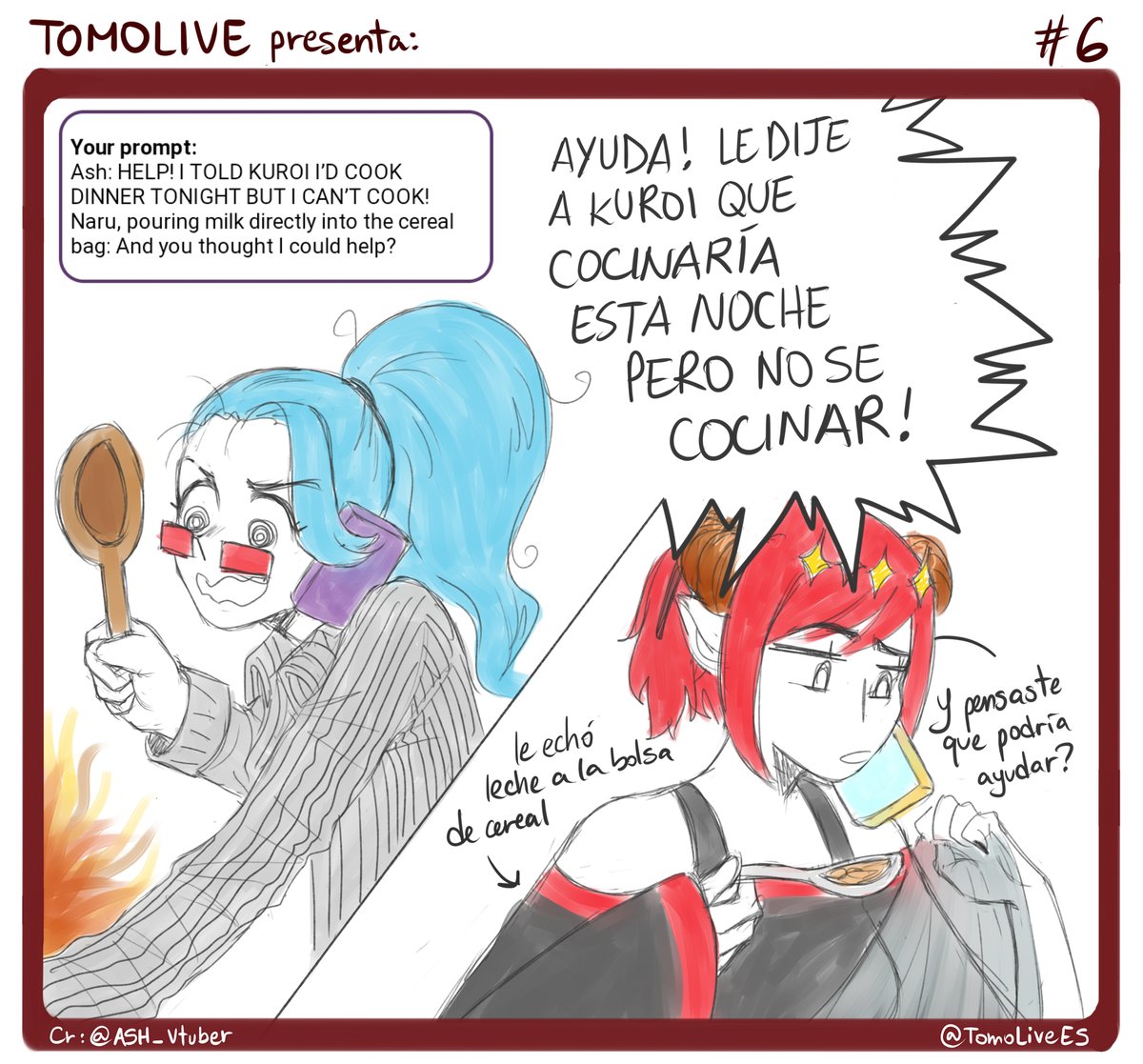 TomoLiveEs's tweet photo. #TOMOLIVE PRESENTA: Sorpresa culinaria🍜
¿Cuál fue la cena de Kuroi? ¿Milanesa quemada? ¿Maruchan? Coméntanos!

Like❤️y Retweet🔁si te gustaría ver más~

Art by: @/ASH_VTuber
#TomoLie #TomoDraws #BlueHairedART #narukimart #Vtuber #VTuberES https://t.co/RGiylb8xkI