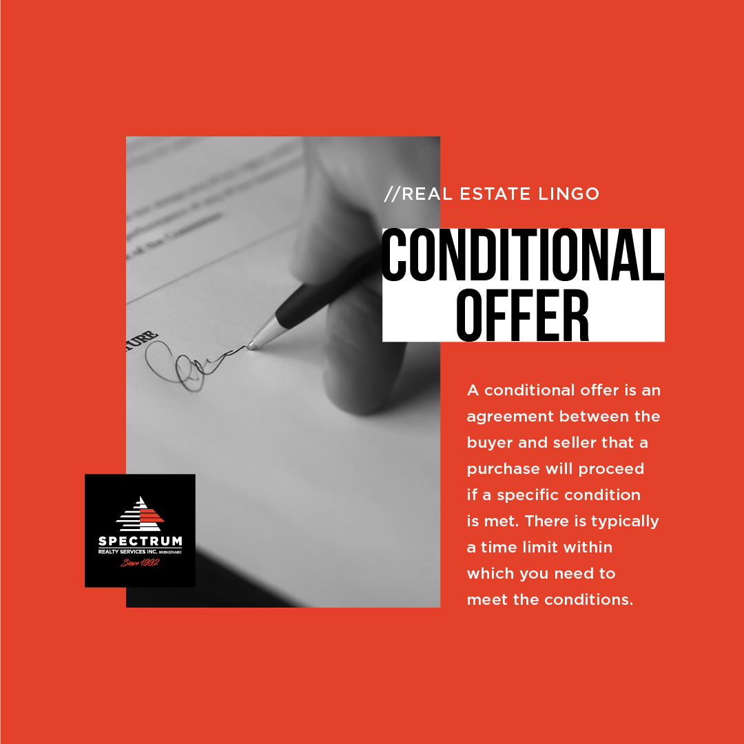 Spectrumrealty_'s tweet image. Real Estate Lingo of the month: Conditional Offer 📑

Conditional offers may be made by a home buyer to allow them to get a home inspection, a permit, or to complete the sale of their current home. 

Questions? Comment below 👇🏼

#ConditionalOffer #RealEstateLingo
