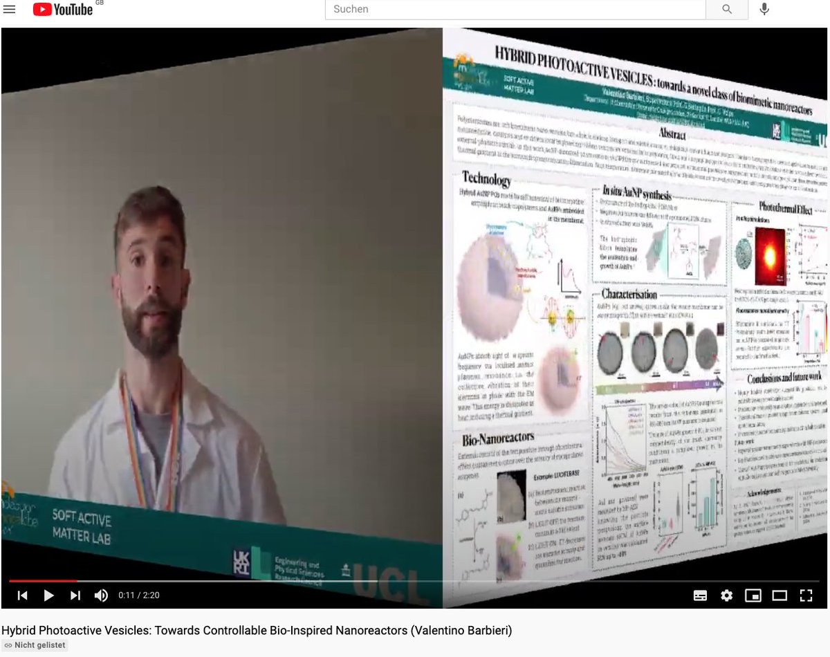 👏👏👏also to our winner of the Best Video award Valentino Barbieri (<a href="/ValeBarbieri21/">Valentino Barbieri</a>) “Hybrid Photoactive Vesicles” with runner up Alfredo Sciortino (<a href="/alf_fonsi/">alfredosciortino</a>). #SoftMatter #SoftMaterials @UCL Organising committee: Dr Nikoleta Nomikou, <a href="/Giorgio_Volpe/">Giorgio Volpe</a> &amp; <a href="/AdReNa_Lab/">Adaptive & Responsive Nanomaterials Lab at UCL</a> lab (3/3)