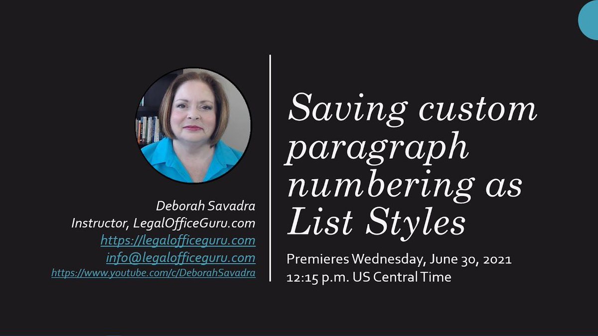 legalofficeguru's tweet photo. Don't forget about today's webinar on automatic paragraph numbering. If you've ever wanted to save a numbering scheme for later use, you'll want to tune in at 12:15 p.m. CT (US) here: https://t.co/EPrNVxcziU https://t.co/eKQSf6MDYi